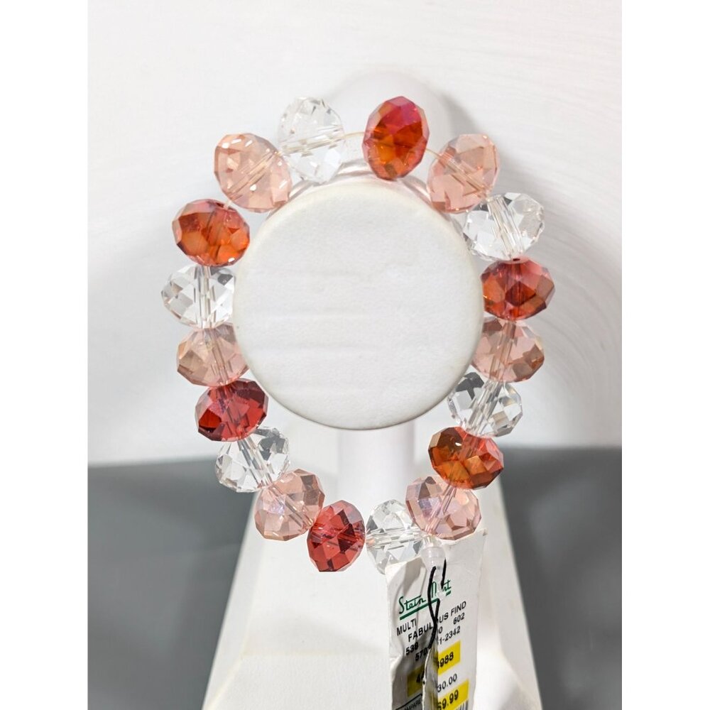 Birch Hill Pink Orange Faceted Crystal Bead Stretch Bracelet NEW‎ 7"